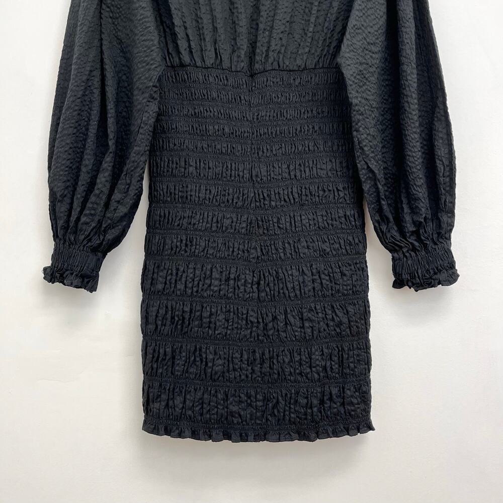 FRAME V-Neck Textured Smocked Blouson Puff Sleeves Mini Dress XS - Picture 9 of 15